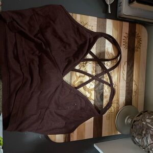 Brown Ribbed Strappy Crop Top